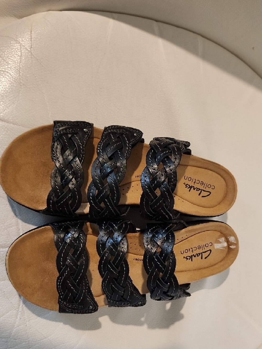 Clarks Women's Black Braided Laurieann Rio Triple-Strap Slide Sandals - Picture 5 of 5